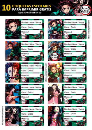 Etiquetas Escolares Demon Slayer Kimetsu No Y